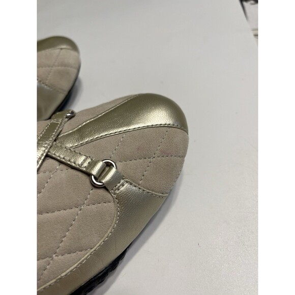 Cole Haan Tan Quilted Suede Gold Metallic Leather Accents Slip On Sneakers Shoes - Picture 13 of 15